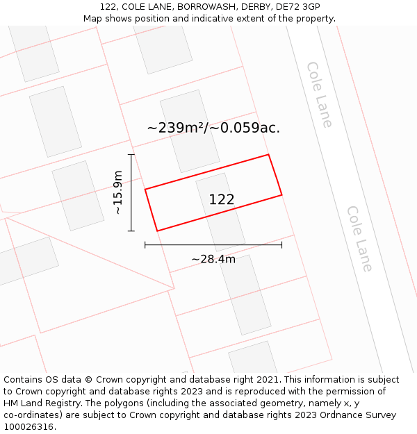 122, COLE LANE, BORROWASH, DERBY, DE72 3GP: Plot and title map