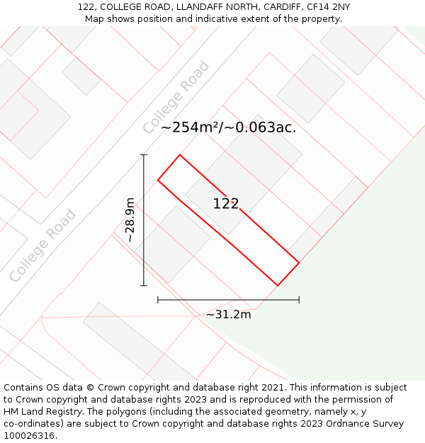 122, COLLEGE ROAD, LLANDAFF NORTH, CARDIFF, CF14 2NY: Plot and title map