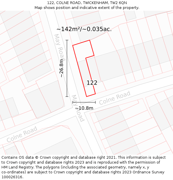 122, COLNE ROAD, TWICKENHAM, TW2 6QN: Plot and title map
