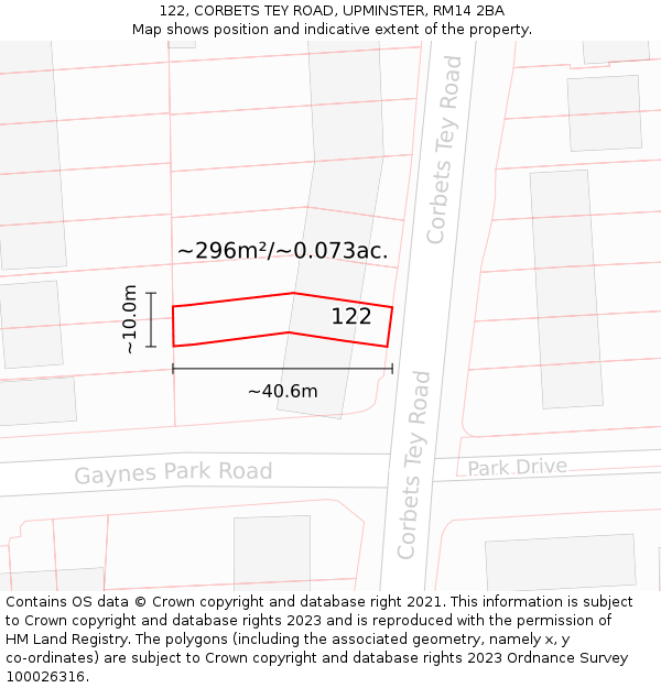 122, CORBETS TEY ROAD, UPMINSTER, RM14 2BA: Plot and title map