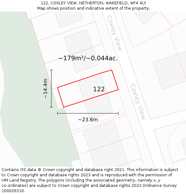 122, COXLEY VIEW, NETHERTON, WAKEFIELD, WF4 4LY: Plot and title map
