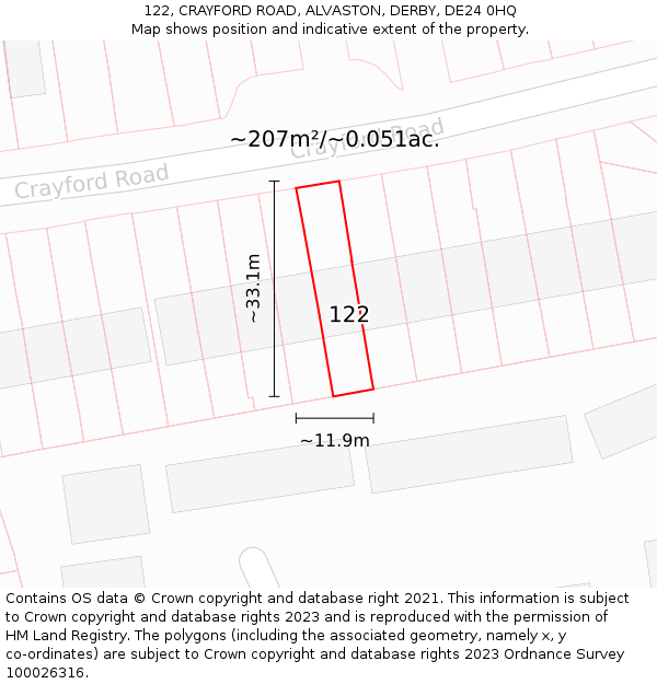 122, CRAYFORD ROAD, ALVASTON, DERBY, DE24 0HQ: Plot and title map