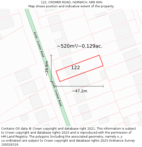 122, CROMER ROAD, NORWICH, NR6 6XN: Plot and title map