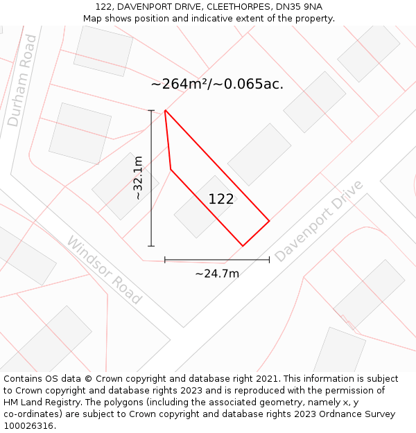 122, DAVENPORT DRIVE, CLEETHORPES, DN35 9NA: Plot and title map