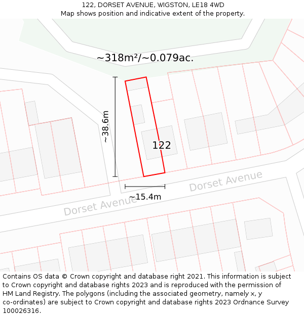 122, DORSET AVENUE, WIGSTON, LE18 4WD: Plot and title map