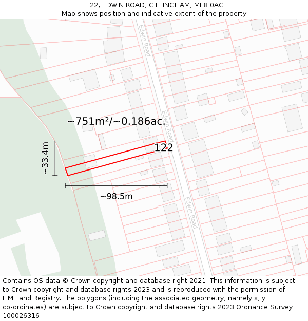 122, EDWIN ROAD, GILLINGHAM, ME8 0AG: Plot and title map