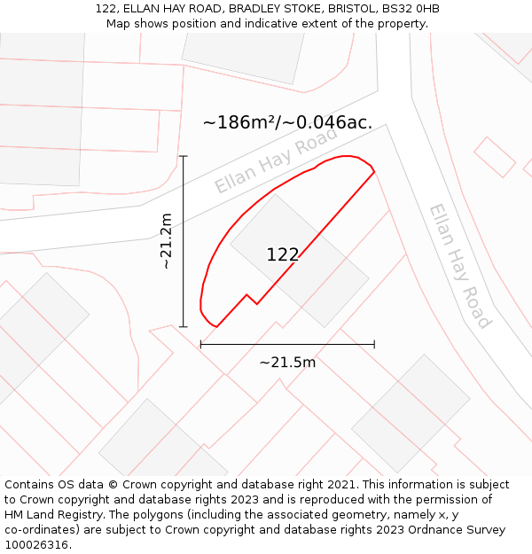 122, ELLAN HAY ROAD, BRADLEY STOKE, BRISTOL, BS32 0HB: Plot and title map