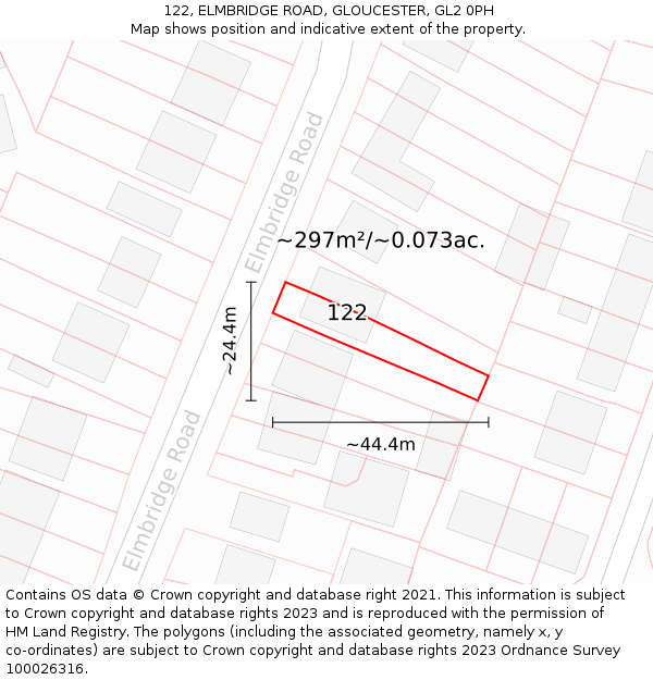 122, ELMBRIDGE ROAD, GLOUCESTER, GL2 0PH: Plot and title map