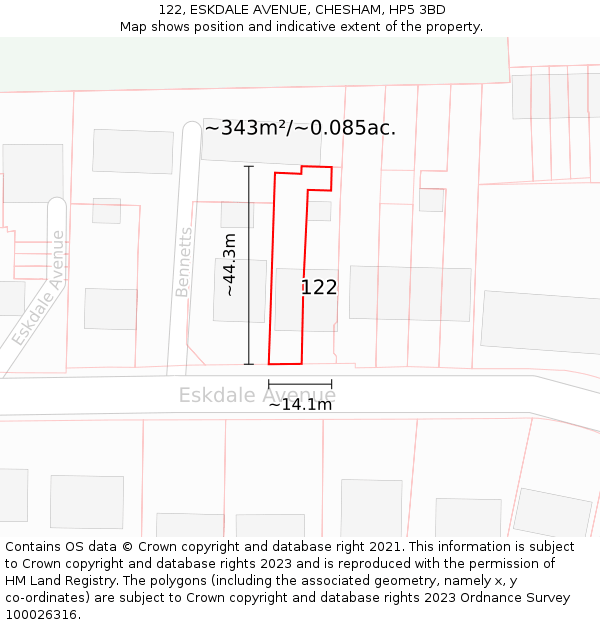 122, ESKDALE AVENUE, CHESHAM, HP5 3BD: Plot and title map