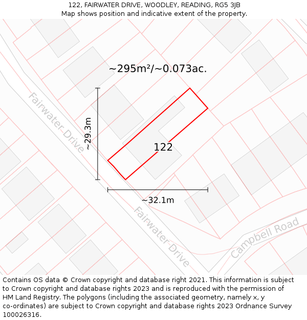 122, FAIRWATER DRIVE, WOODLEY, READING, RG5 3JB: Plot and title map