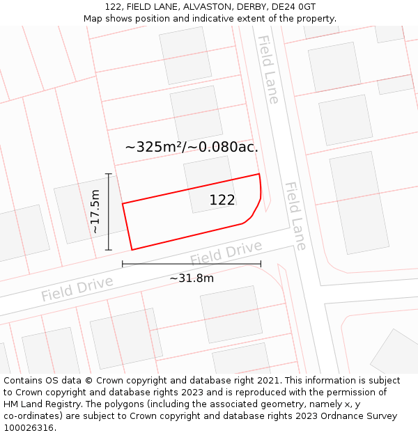 122, FIELD LANE, ALVASTON, DERBY, DE24 0GT: Plot and title map