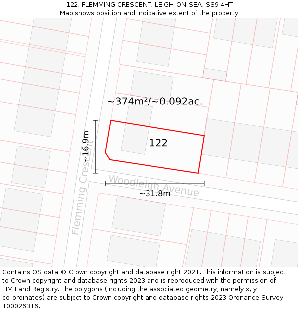 122, FLEMMING CRESCENT, LEIGH-ON-SEA, SS9 4HT: Plot and title map