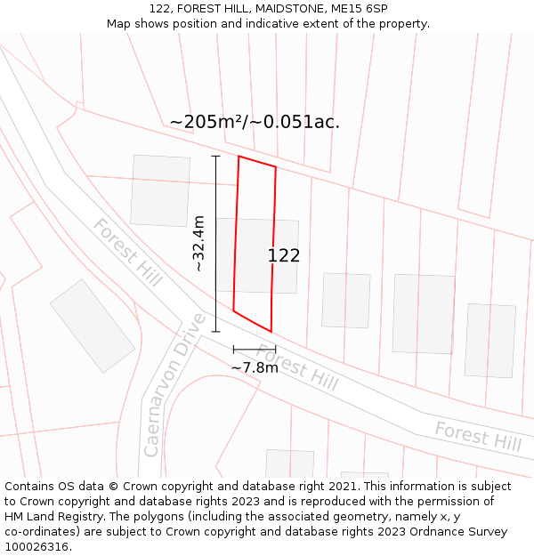 122, FOREST HILL, MAIDSTONE, ME15 6SP: Plot and title map
