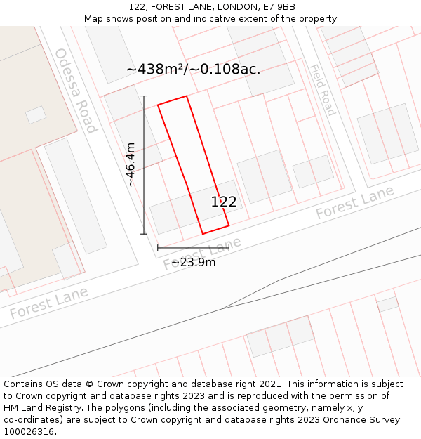 122, FOREST LANE, LONDON, E7 9BB: Plot and title map