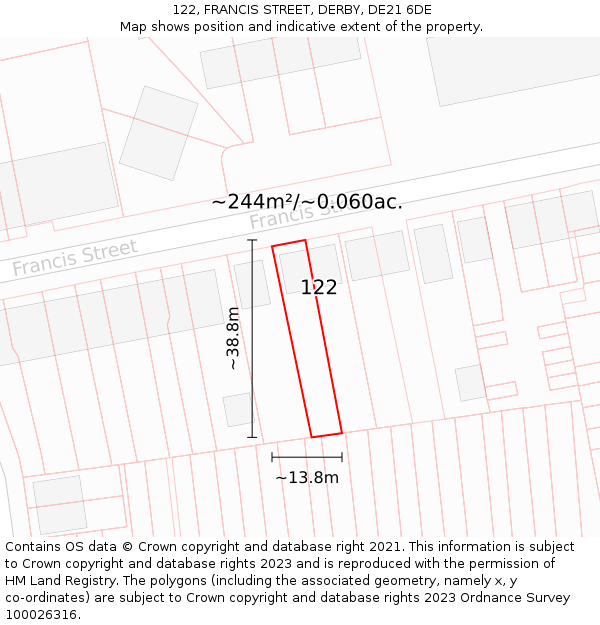 122, FRANCIS STREET, DERBY, DE21 6DE: Plot and title map