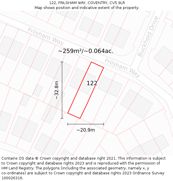 122, FRILSHAM WAY, COVENTRY, CV5 9LR: Plot and title map