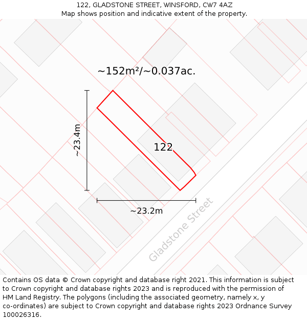 122, GLADSTONE STREET, WINSFORD, CW7 4AZ: Plot and title map