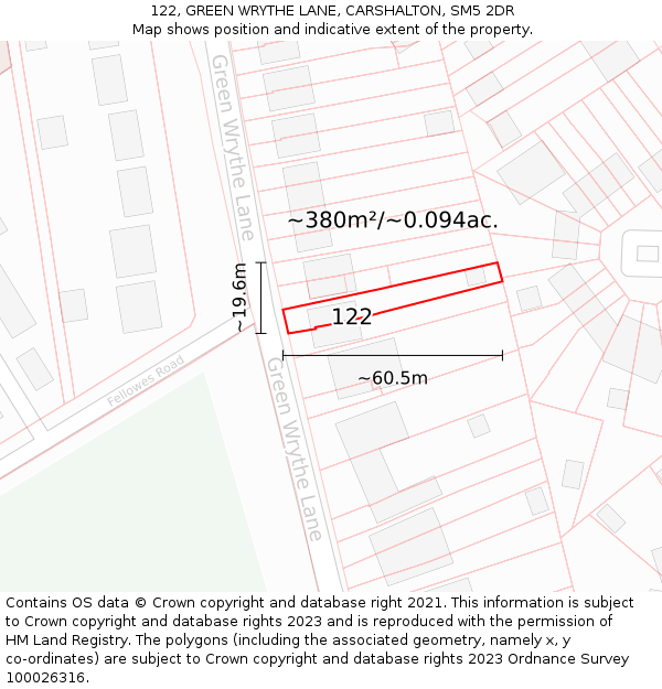 122, GREEN WRYTHE LANE, CARSHALTON, SM5 2DR: Plot and title map