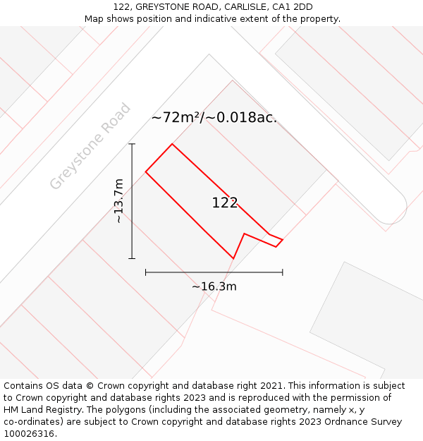 122, GREYSTONE ROAD, CARLISLE, CA1 2DD: Plot and title map