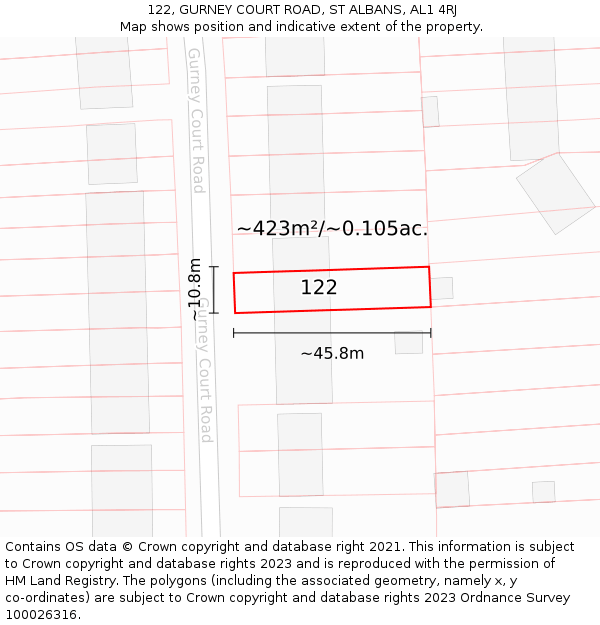 122, GURNEY COURT ROAD, ST ALBANS, AL1 4RJ: Plot and title map