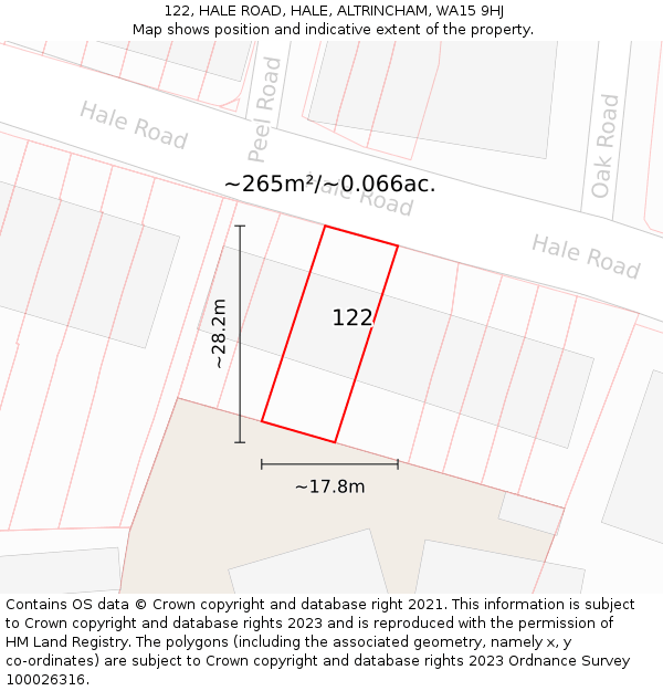 122, HALE ROAD, HALE, ALTRINCHAM, WA15 9HJ: Plot and title map