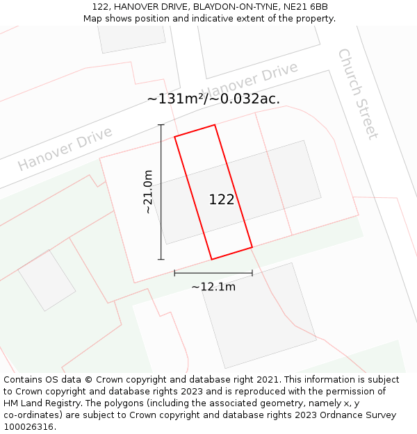 122, HANOVER DRIVE, BLAYDON-ON-TYNE, NE21 6BB: Plot and title map