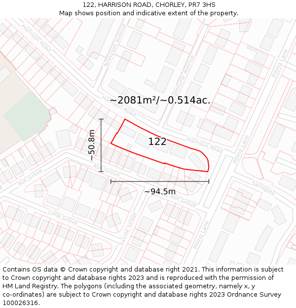 122, HARRISON ROAD, CHORLEY, PR7 3HS: Plot and title map