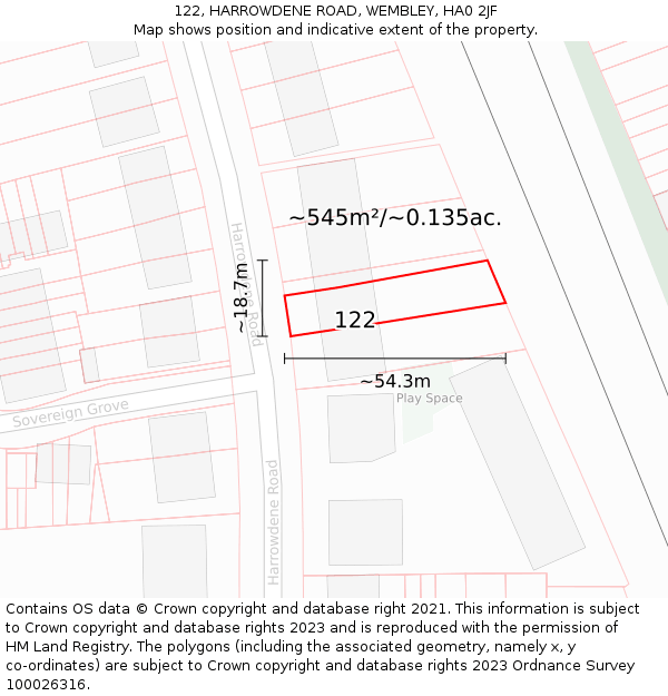 122, HARROWDENE ROAD, WEMBLEY, HA0 2JF: Plot and title map