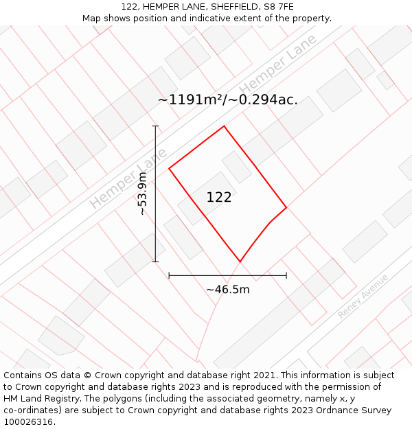 122, HEMPER LANE, SHEFFIELD, S8 7FE: Plot and title map