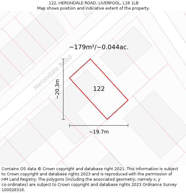 122, HERONDALE ROAD, LIVERPOOL, L18 1LB: Plot and title map