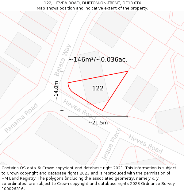 122, HEVEA ROAD, BURTON-ON-TRENT, DE13 0TX: Plot and title map