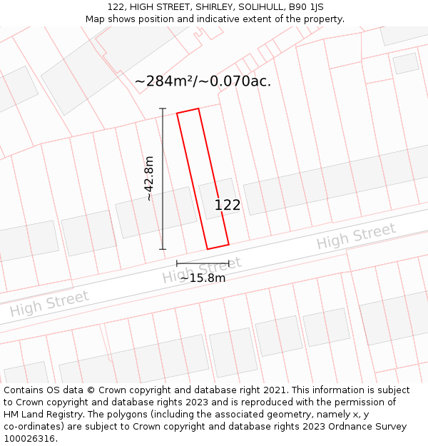 122, HIGH STREET, SHIRLEY, SOLIHULL, B90 1JS: Plot and title map
