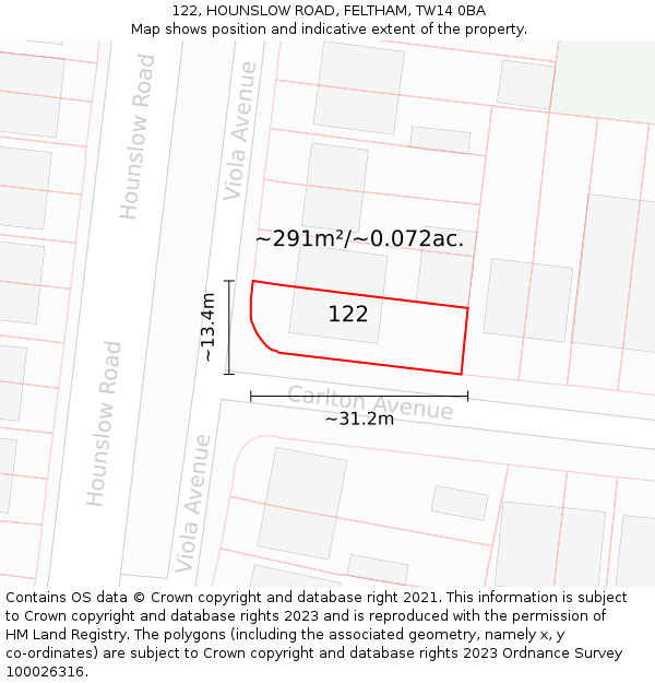 122, HOUNSLOW ROAD, FELTHAM, TW14 0BA: Plot and title map