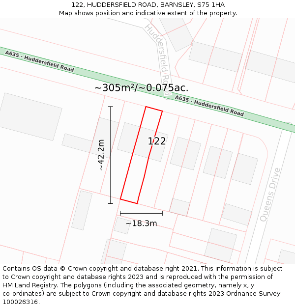 122, HUDDERSFIELD ROAD, BARNSLEY, S75 1HA: Plot and title map