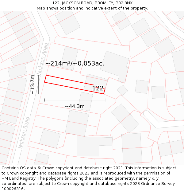 122, JACKSON ROAD, BROMLEY, BR2 8NX: Plot and title map