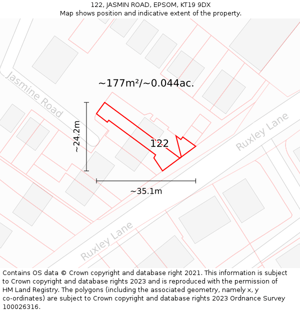 122, JASMIN ROAD, EPSOM, KT19 9DX: Plot and title map