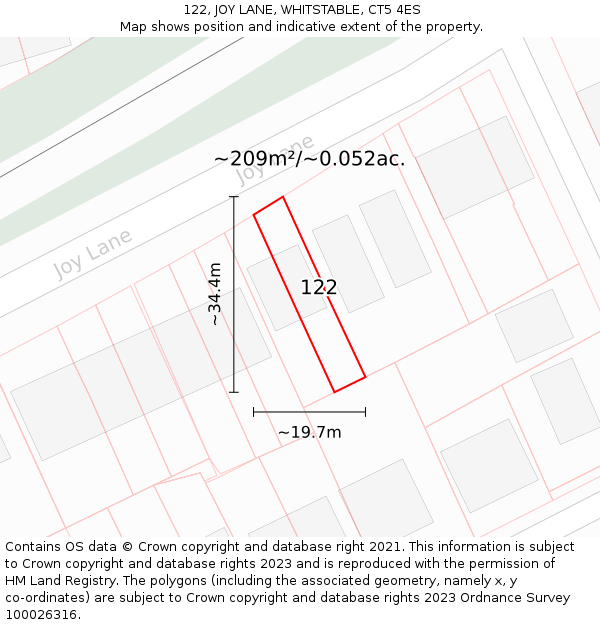122, JOY LANE, WHITSTABLE, CT5 4ES: Plot and title map
