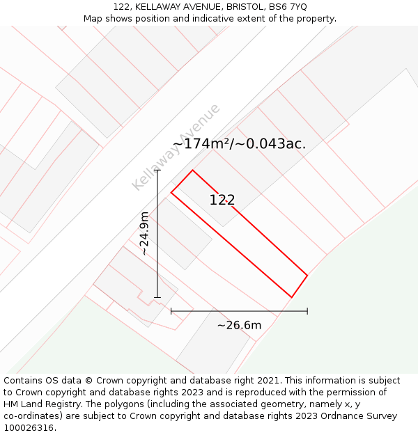 122, KELLAWAY AVENUE, BRISTOL, BS6 7YQ: Plot and title map