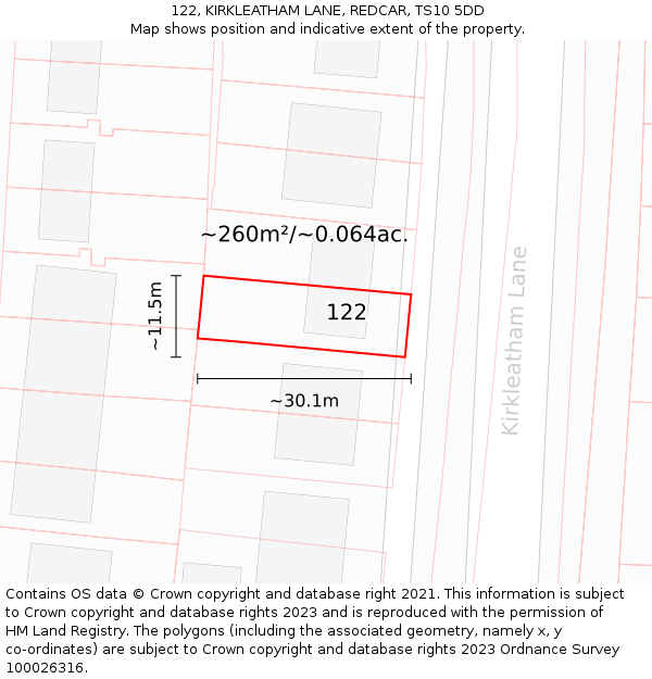 122, KIRKLEATHAM LANE, REDCAR, TS10 5DD: Plot and title map