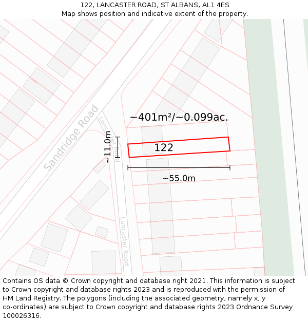 122, LANCASTER ROAD, ST ALBANS, AL1 4ES: Plot and title map