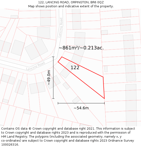 122, LANCING ROAD, ORPINGTON, BR6 0QZ: Plot and title map