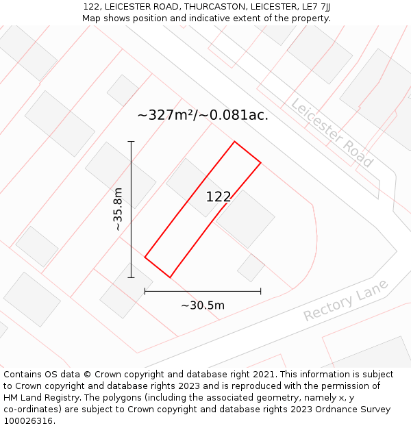 122, LEICESTER ROAD, THURCASTON, LEICESTER, LE7 7JJ: Plot and title map
