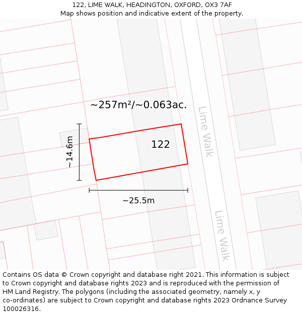 122, LIME WALK, HEADINGTON, OXFORD, OX3 7AF: Plot and title map