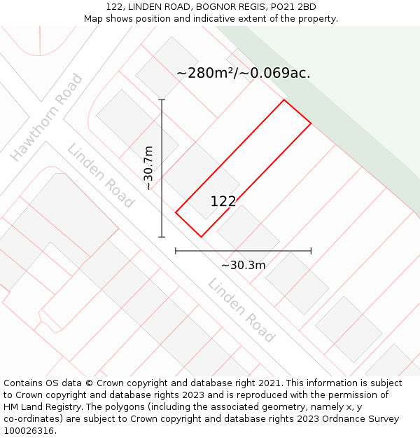122, LINDEN ROAD, BOGNOR REGIS, PO21 2BD: Plot and title map