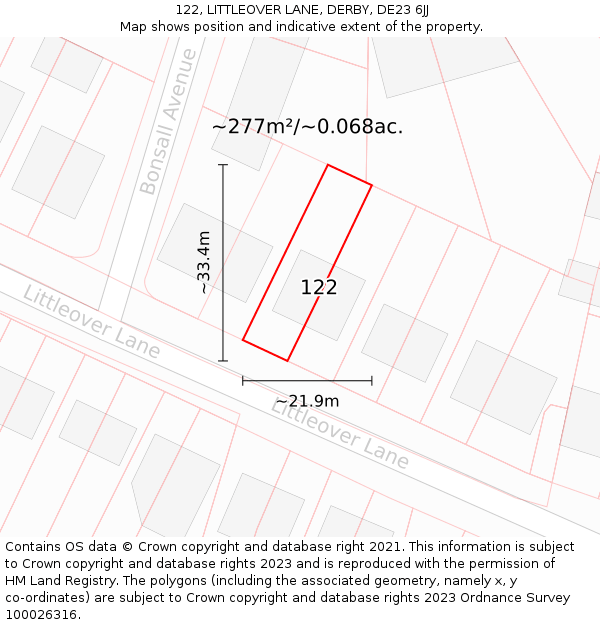 122, LITTLEOVER LANE, DERBY, DE23 6JJ: Plot and title map