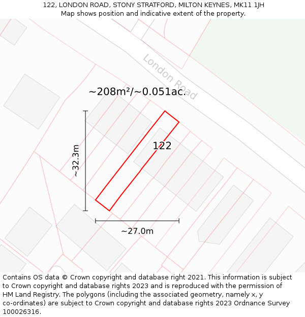 122, LONDON ROAD, STONY STRATFORD, MILTON KEYNES, MK11 1JH: Plot and title map