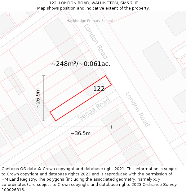 122, LONDON ROAD, WALLINGTON, SM6 7HF: Plot and title map