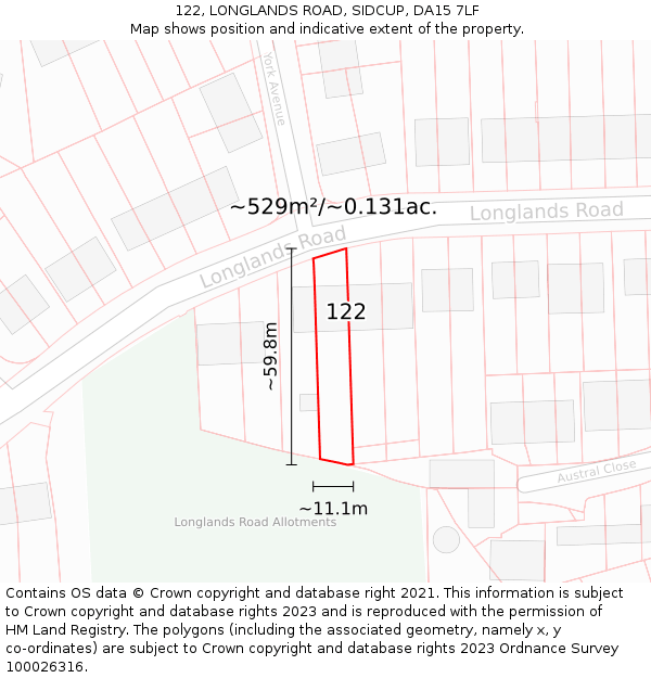 122, LONGLANDS ROAD, SIDCUP, DA15 7LF: Plot and title map