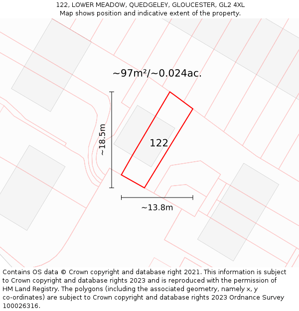 122, LOWER MEADOW, QUEDGELEY, GLOUCESTER, GL2 4XL: Plot and title map
