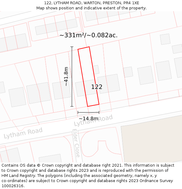 122, LYTHAM ROAD, WARTON, PRESTON, PR4 1XE: Plot and title map